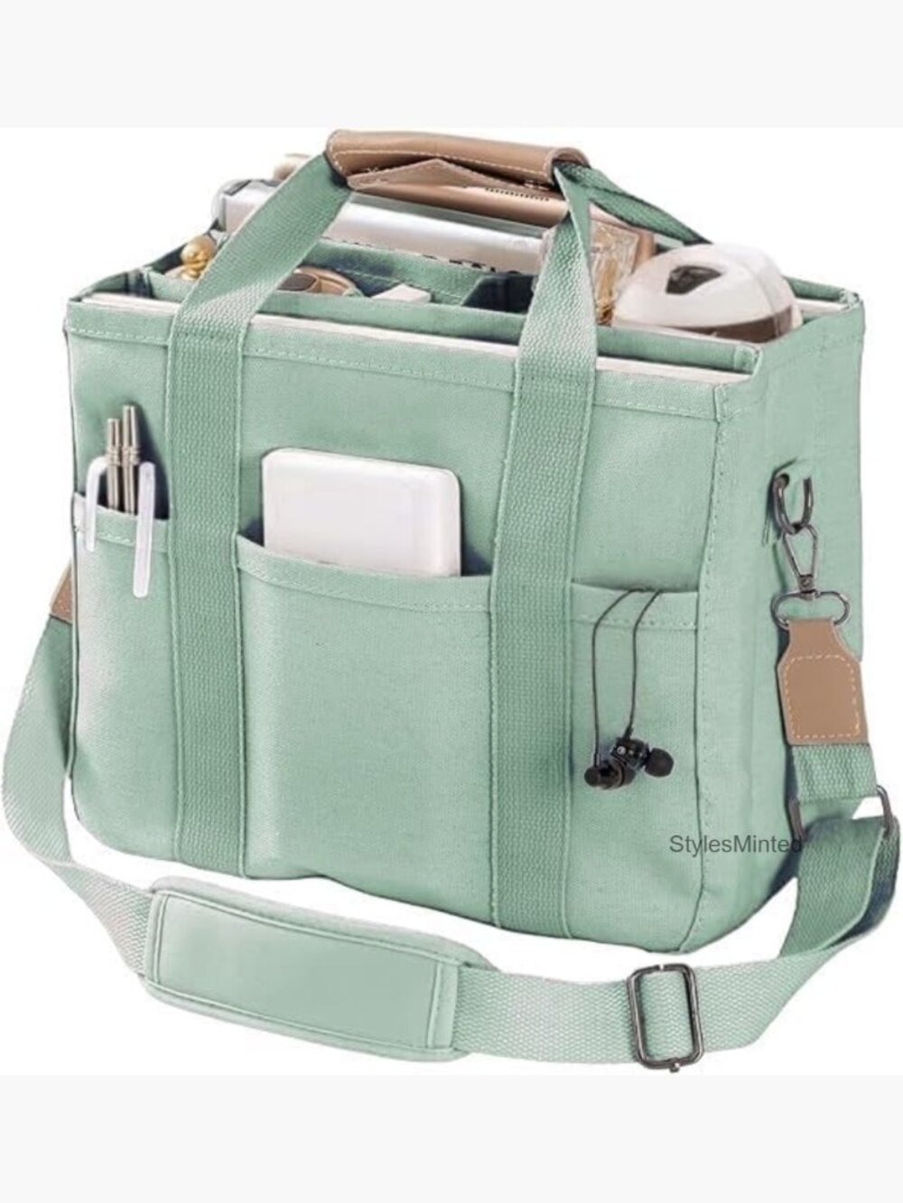 Large Canvas Tote Bag with Pockets Crossbody Shoulder Purse
